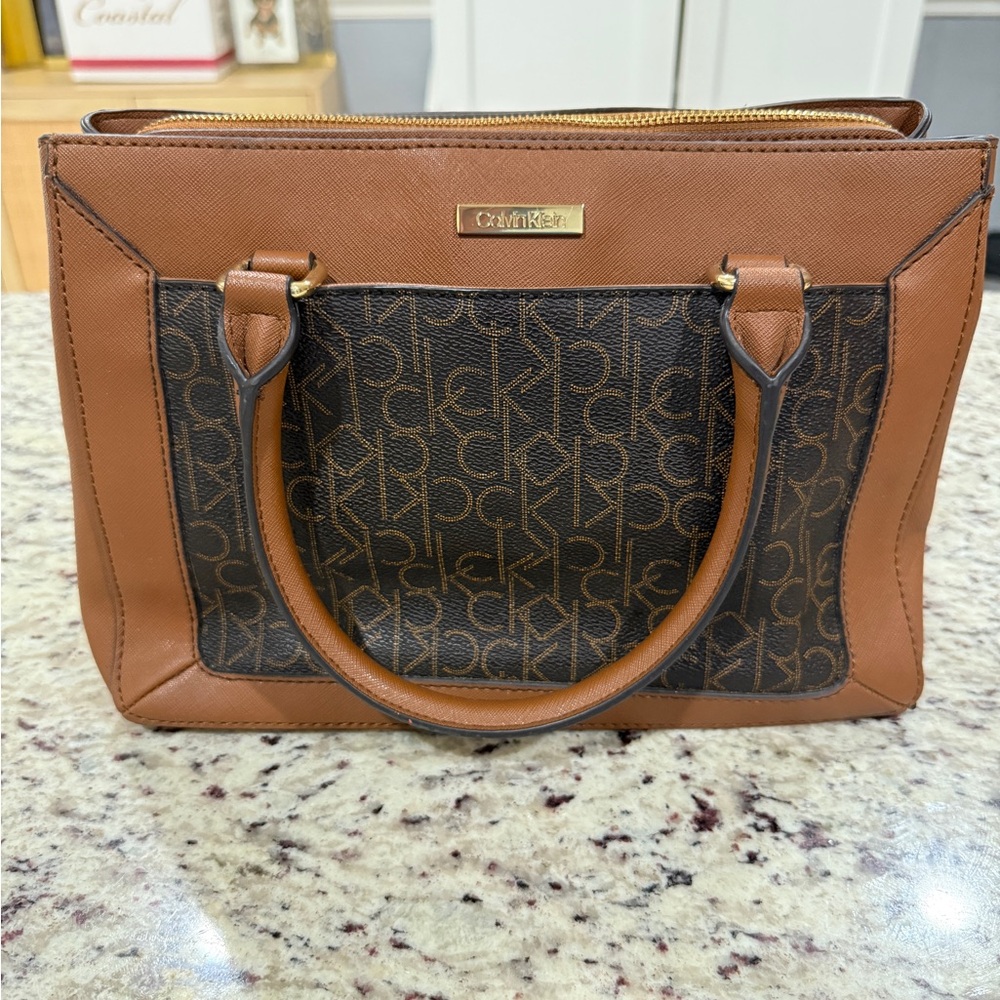 Calvin Klein Signature Brown and Tan Satchel